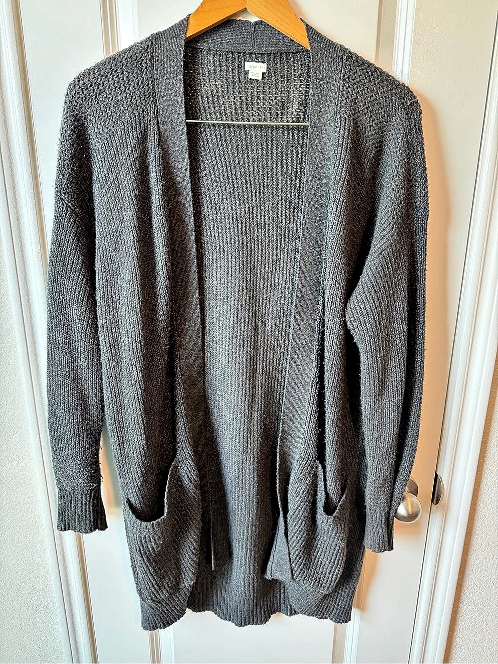 Aerie Open Front Knit Cardigan in Dark Gray